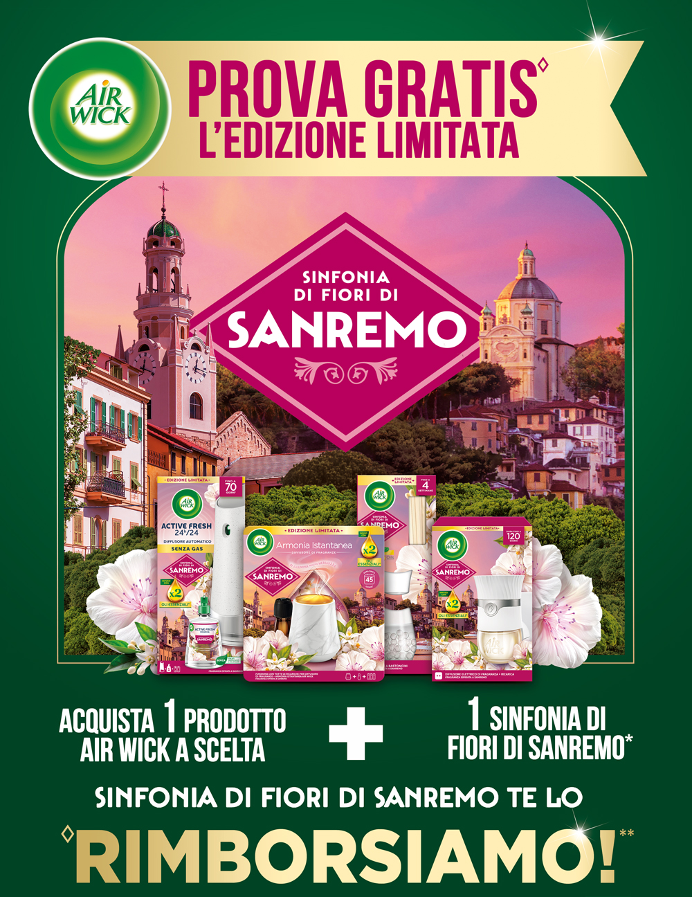 Key visual versione mobile del concorso Airwick Edizione limitata Sinfonia di Fiori di Sanremo!